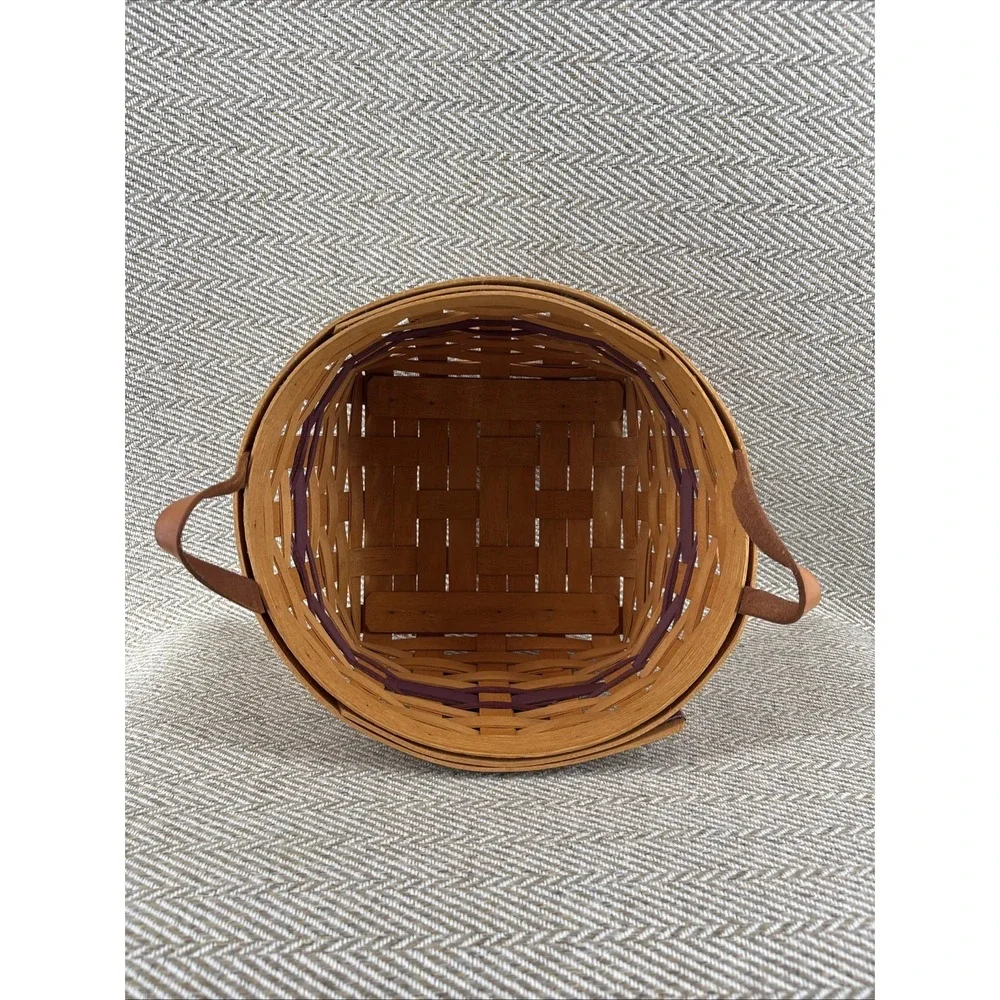 Longaberger Basket Petunia 1997 Flower Fabric Two Leather Handles Plastic Insert